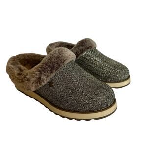 Skechers BOBS Faux Fur Memory Foam Slippers Women’s 6 Glitter Metallic Slip On